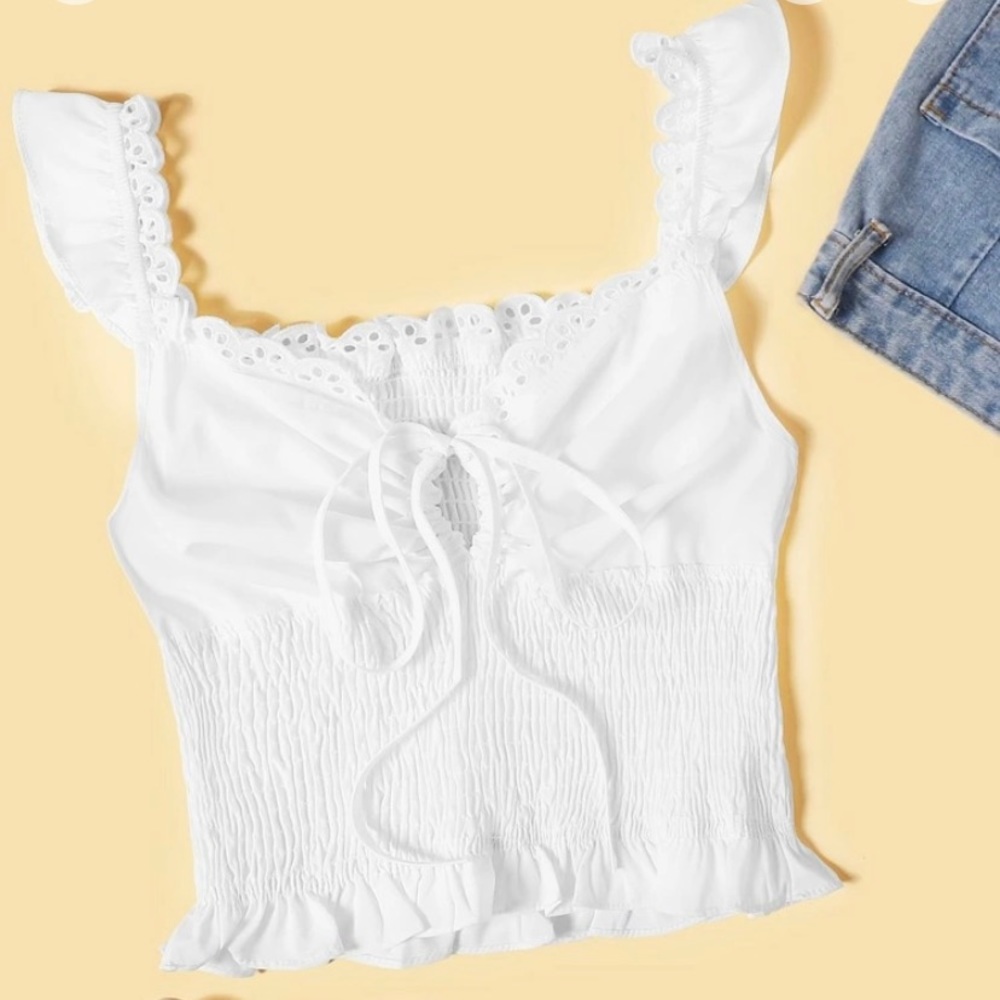 Tie Front Shirred Milkmaid Crop-top